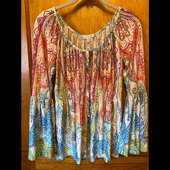 Boston Proper summer hues paisley Boho peasant top - Picture 1 of 7